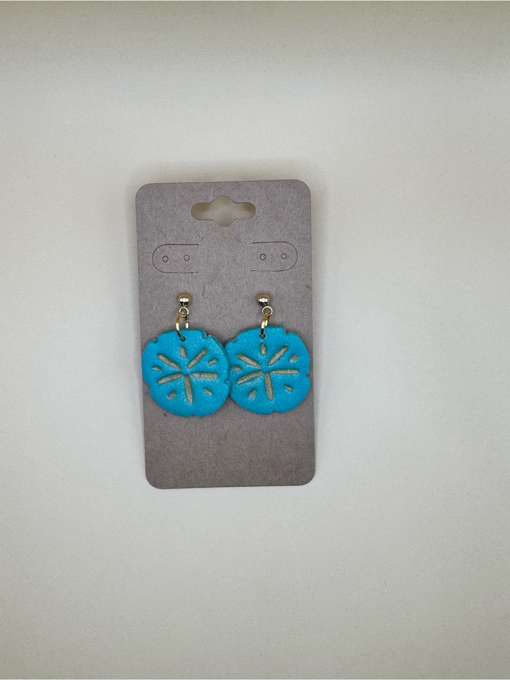 Turquoise Sand Dollar Drop Earrings with Gold Hooks